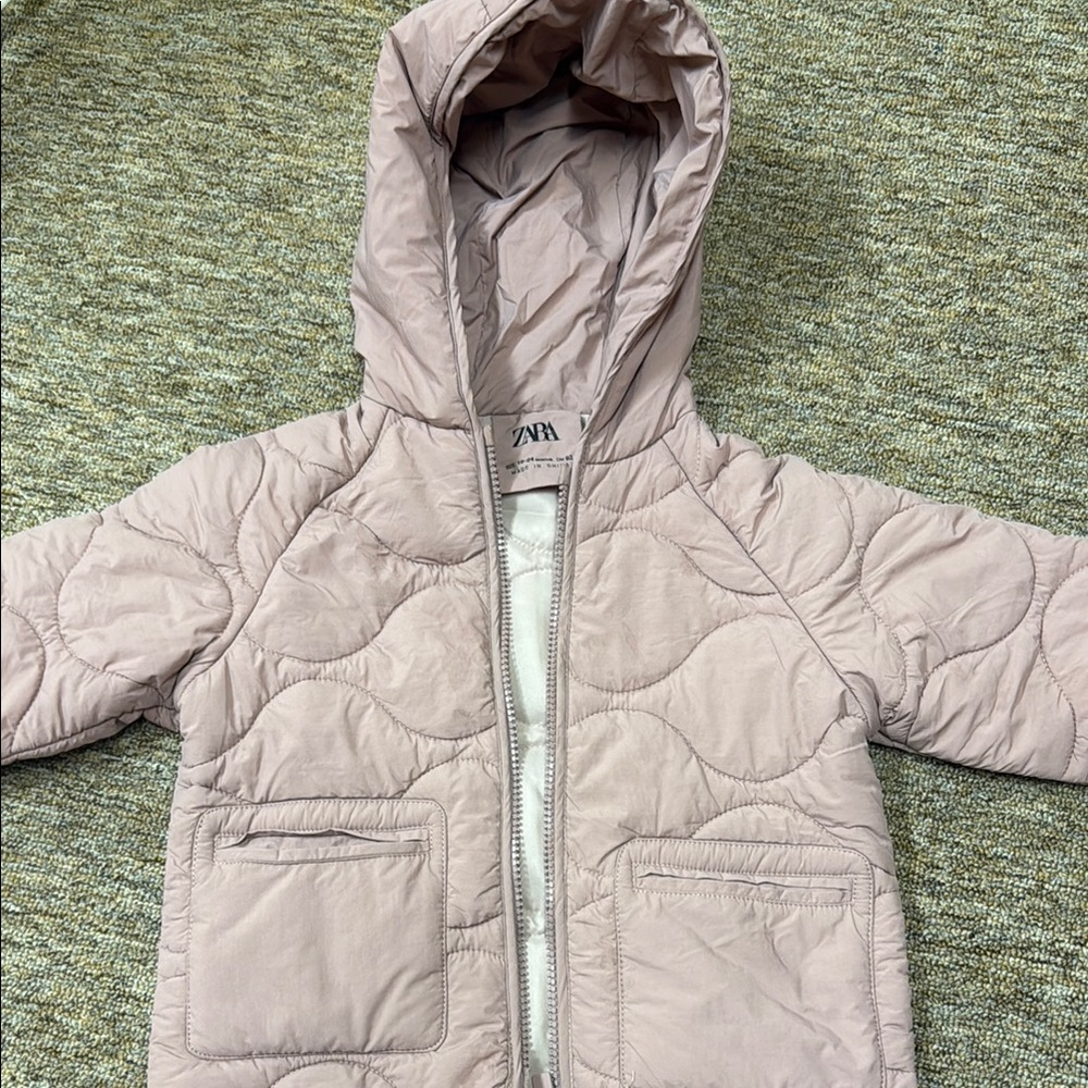 Zara Pink Puffer Quilted Design Jacket with Hood